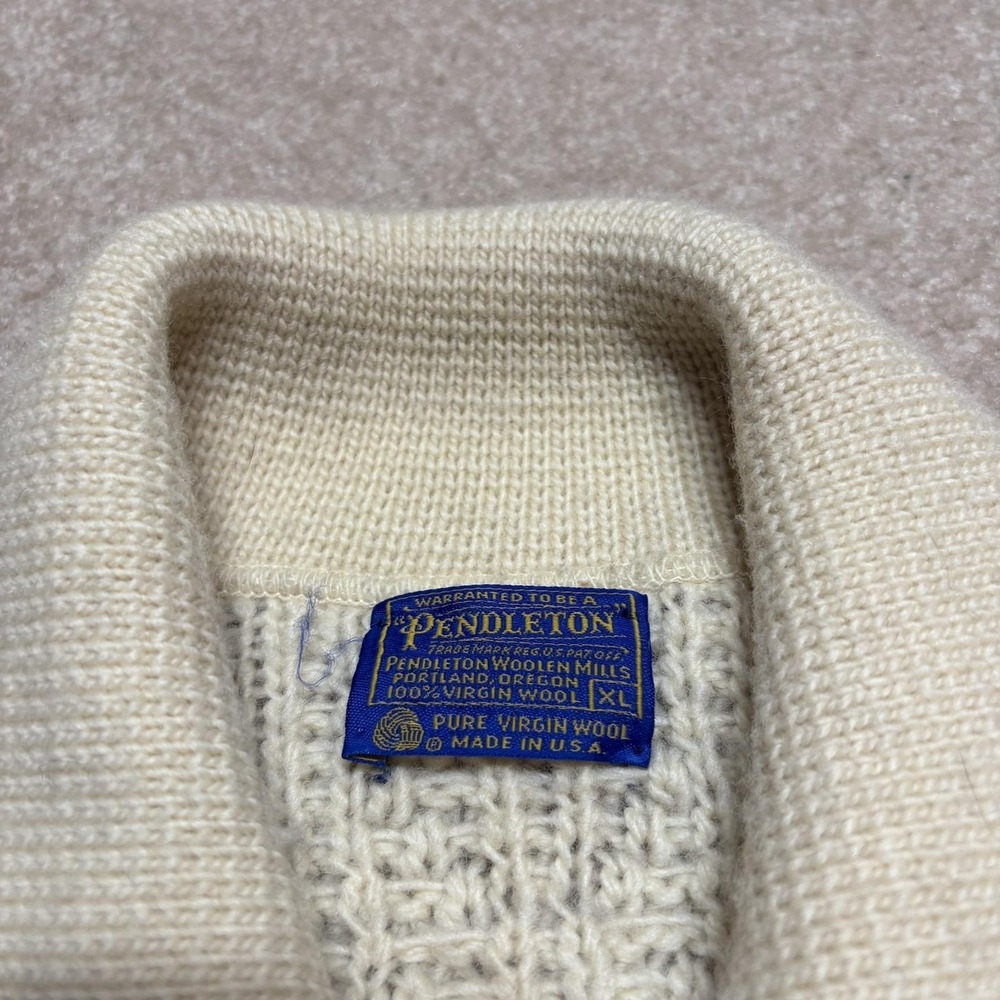 Vtg Pendleton Cardigan Sweater Mens XL Fits L White Wool Aran Cable Knit USA 70s - Picture 3 of 10